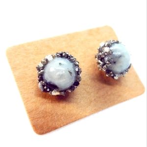 Kiwi jasper crystal stud earrings handmade